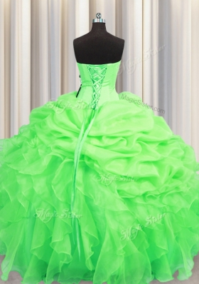 Superior Ball Gowns Beading and Ruffles and Pick Ups Sweet 16 Quinceanera Dress Lace Up Organza Sleeveless Floor Length
