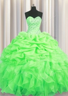 Superior Ball Gowns Beading and Ruffles and Pick Ups Sweet 16 Quinceanera Dress Lace Up Organza Sleeveless Floor Length