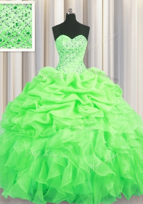 Superior Ball Gowns Beading and Ruffles and Pick Ups Sweet 16 Quinceanera Dress Lace Up Organza Sleeveless Floor Length