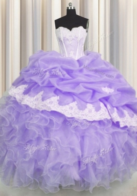 Sweetheart Sleeveless Organza Sweet 16 Quinceanera Dress Beading and Appliques and Ruffles and Pick Ups Lace Up