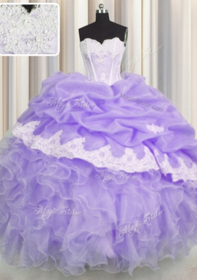 Sweetheart Sleeveless Organza Sweet 16 Quinceanera Dress Beading and Appliques and Ruffles and Pick Ups Lace Up