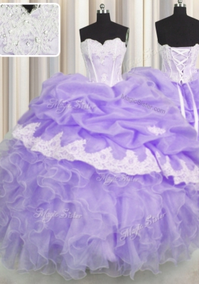 Sweetheart Sleeveless Organza Sweet 16 Quinceanera Dress Beading and Appliques and Ruffles and Pick Ups Lace Up