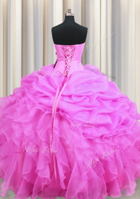 Top Selling Rose Pink Sweetheart Neckline Beading and Ruffles and Pick Ups Sweet 16 Dresses Sleeveless Lace Up