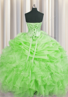 Visible Boning Sleeveless Floor Length Beading and Ruffles and Pick Ups Lace Up Quince Ball Gowns with