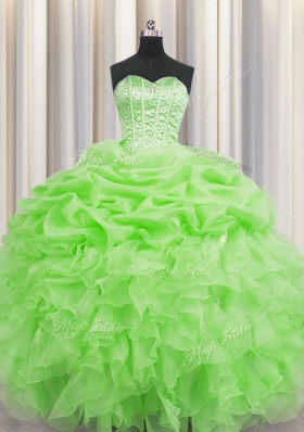 Visible Boning Sleeveless Floor Length Beading and Ruffles and Pick Ups Lace Up Quince Ball Gowns with