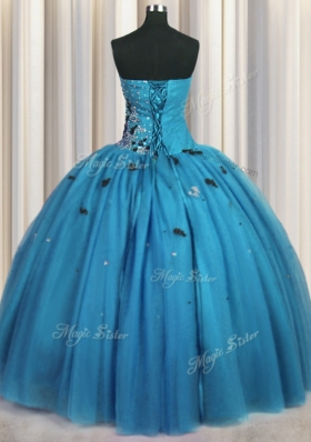 Adorable Baby Blue Lace Up Vestidos de Quinceanera Beading and Appliques Sleeveless Floor Length