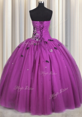 Beading and Appliques Sweet 16 Dresses Fuchsia Lace Up Sleeveless Floor Length