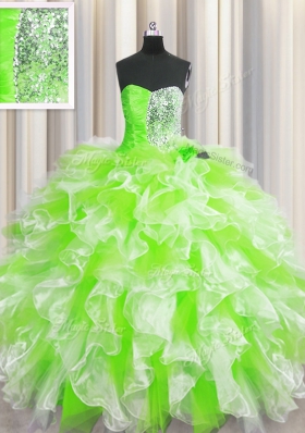Beautiful Multi-color Ball Gowns Beading and Ruffles Quinceanera Dress Lace Up Organza Sleeveless Floor Length