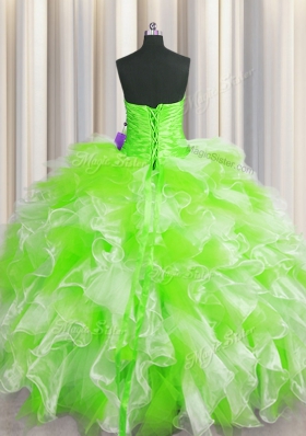 Beautiful Multi-color Ball Gowns Beading and Ruffles Quinceanera Dress Lace Up Organza Sleeveless Floor Length