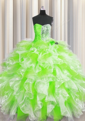 Beautiful Multi-color Ball Gowns Beading and Ruffles Quinceanera Dress Lace Up Organza Sleeveless Floor Length