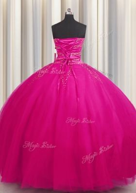 Big Puffy Fuchsia Ball Gowns Tulle Sweetheart Sleeveless Beading Floor Length Lace Up 15 Quinceanera Dress