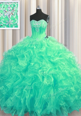 Discount Organza Sleeveless Quinceanera Dress Brush Train and Beading and Ruffles