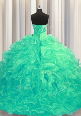 Discount Organza Sleeveless Quinceanera Dress Brush Train and Beading and Ruffles