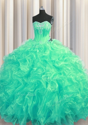Discount Organza Sleeveless Quinceanera Dress Brush Train and Beading and Ruffles