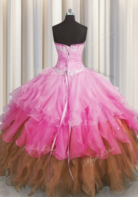 Extravagant Multi-color Sweetheart Lace Up Beading and Ruffles and Ruffled Layers and Sequins Quince Ball Gowns Sleeveless