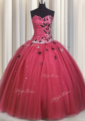 Floor Length Coral Red Quinceanera Gowns Sweetheart Sleeveless Lace Up