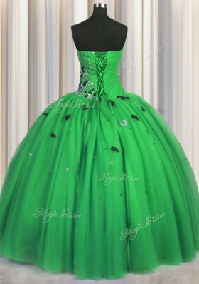Floor Length Green Quinceanera Gowns Tulle Sleeveless Beading and Appliques