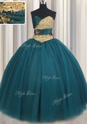 Floor Length Lace Up Quinceanera Dresses Teal and In for Military Ball and Sweet 16 and Quinceanera with Beading