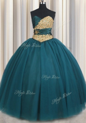 Floor Length Lace Up Quinceanera Dresses Teal and In for Military Ball and Sweet 16 and Quinceanera with Beading