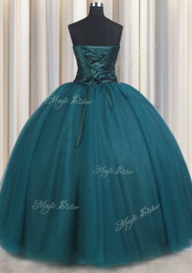 Floor Length Lace Up Quinceanera Dresses Teal and In for Military Ball and Sweet 16 and Quinceanera with Beading