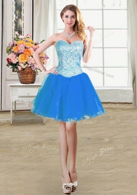 Four Piece Floor Length Lace Up Quinceanera Gown Blue and In for Military Ball and Sweet 16 and Quinceanera with Beading and Ruffles and Pick Ups