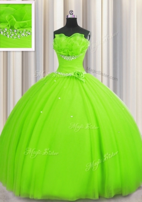 Handcrafted Flower Strapless Neckline Beading and Sequins and Hand Made Flower Vestidos de Quinceanera Sleeveless Lace Up