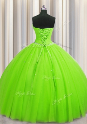 Handcrafted Flower Strapless Neckline Beading and Sequins and Hand Made Flower Vestidos de Quinceanera Sleeveless Lace Up