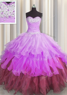 Hot Sale Sleeveless Beading and Ruffles and Ruffled Layers and Pick Ups Lace Up Quinceanera Dress