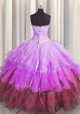 Hot Sale Sleeveless Beading and Ruffles and Ruffled Layers and Pick Ups Lace Up Quinceanera Dress
