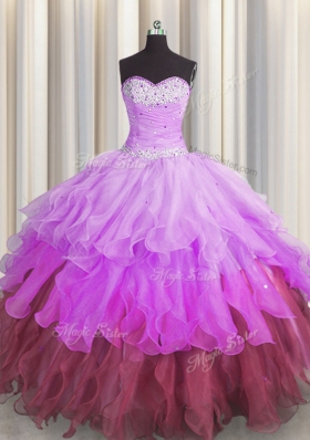 Hot Sale Sleeveless Beading and Ruffles and Ruffled Layers and Pick Ups Lace Up Quinceanera Dress
