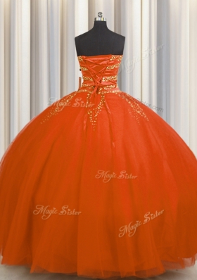 Low Price Really Puffy Floor Length Lace Up Sweet 16 Quinceanera Dress Red and In for Military Ball and Sweet 16 and Quinceanera with Beading