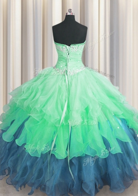 Multi-color Lace Up Sweet 16 Dresses Beading and Ruffles and Ruffled Layers and Sequins Sleeveless Floor Length
