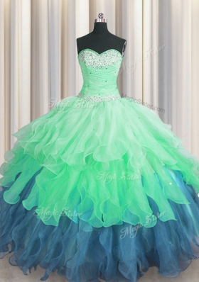 Multi-color Lace Up Sweet 16 Dresses Beading and Ruffles and Ruffled Layers and Sequins Sleeveless Floor Length