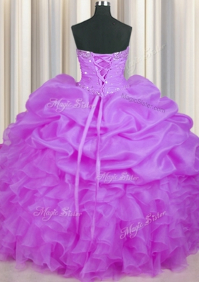 Purple Sleeveless Beading and Ruffles and Pick Ups Floor Length Quinceanera Gown