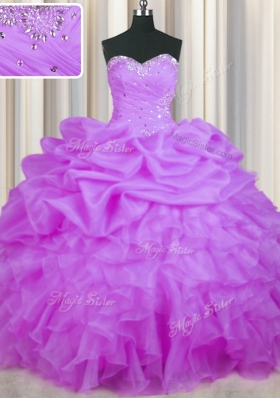 Purple Sleeveless Beading and Ruffles and Pick Ups Floor Length Quinceanera Gown