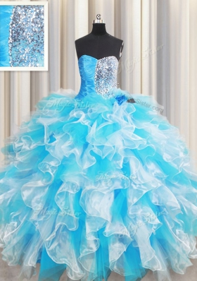 Sequins Floor Length Blue And White Quinceanera Dresses Sweetheart Sleeveless Lace Up