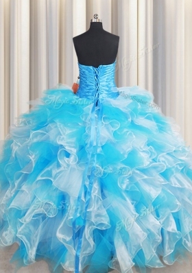 Sequins Floor Length Blue And White Quinceanera Dresses Sweetheart Sleeveless Lace Up