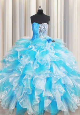 Sequins Floor Length Blue And White Quinceanera Dresses Sweetheart Sleeveless Lace Up