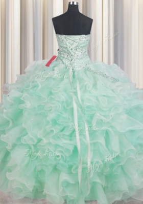 Simple Ball Gowns Sweet 16 Dresses Apple Green Sweetheart Organza Sleeveless Floor Length Lace Up