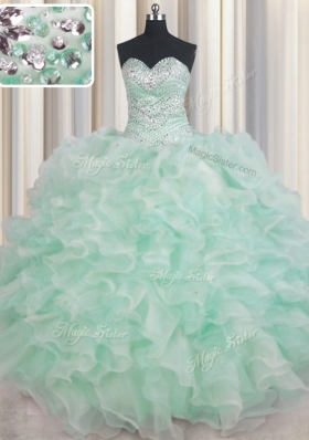 Simple Ball Gowns Sweet 16 Dresses Apple Green Sweetheart Organza Sleeveless Floor Length Lace Up
