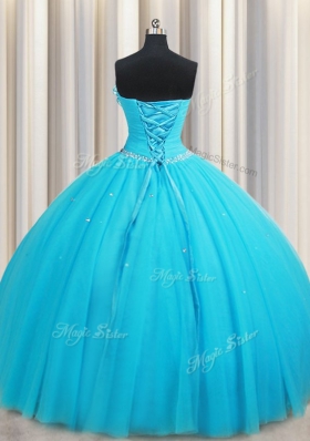 Sleeveless Beading and Ruffles and Hand Made Flower Lace Up Quinceanera Gowns