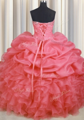 Sleeveless Lace Up Floor Length Beading and Ruffles and Ruching and Pick Ups Vestidos de Quinceanera