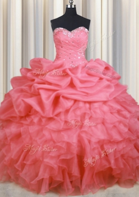 Sleeveless Lace Up Floor Length Beading and Ruffles and Ruching and Pick Ups Vestidos de Quinceanera