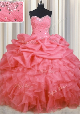Sleeveless Lace Up Floor Length Beading and Ruffles and Ruching and Pick Ups Vestidos de Quinceanera