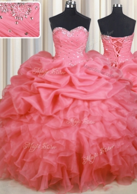 Sleeveless Lace Up Floor Length Beading and Ruffles and Ruching and Pick Ups Vestidos de Quinceanera