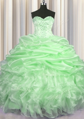 Sweetheart Neckline Beading and Ruffles and Pick Ups Ball Gown Prom Dress Sleeveless Lace Up