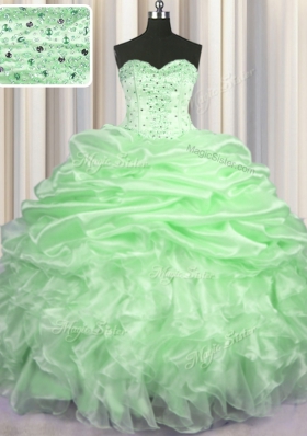 Sweetheart Neckline Beading and Ruffles and Pick Ups Ball Gown Prom Dress Sleeveless Lace Up