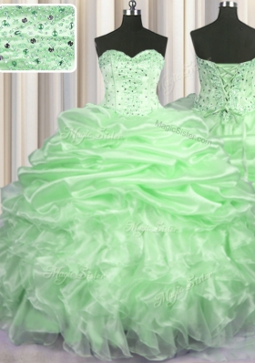 Sweetheart Neckline Beading and Ruffles and Pick Ups Ball Gown Prom Dress Sleeveless Lace Up