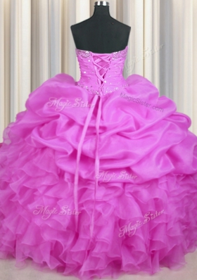 Trendy Sequins Ball Gowns Quinceanera Gown Lilac Sweetheart Organza Sleeveless Floor Length Lace Up
