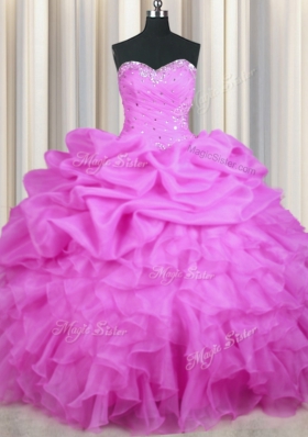 Trendy Sequins Ball Gowns Quinceanera Gown Lilac Sweetheart Organza Sleeveless Floor Length Lace Up